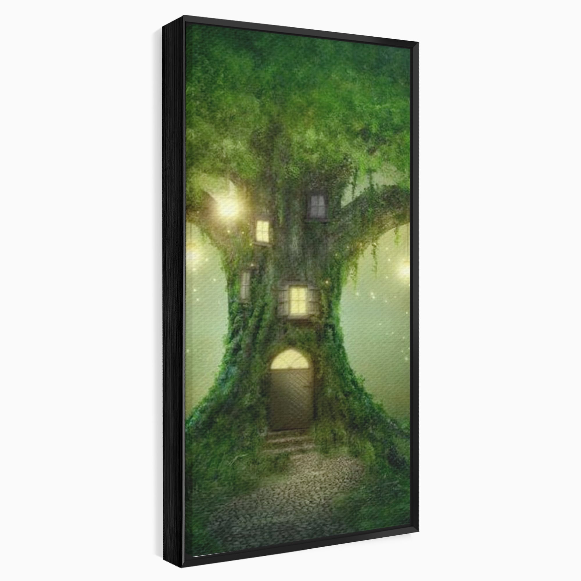 Tablou canvas cu ilustratie digitala cu un copac fermecat, in rama de aluminiu negru